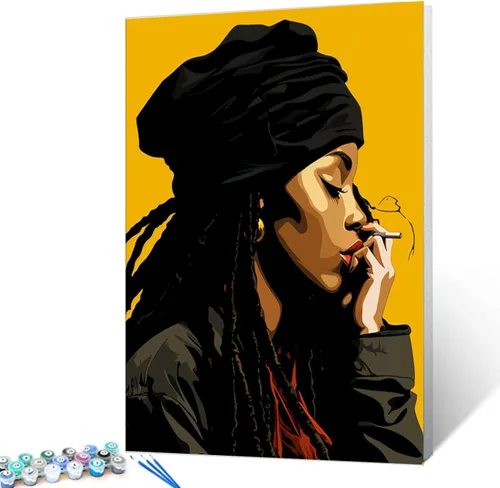 Miniatura 33 de Pintura por Números Afroamericana DIY Pintura Acrílica Kit de Pintura por Números para Niños Adultos Principiantes Chica Negra de Moda DIY Pintura