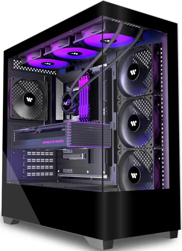 KEDIERS PC CASE ATX 4 ventiladores preinstalados, carcasa de computadora tipo C de torre media con vidrio templado dual de visión completa, carcasa
