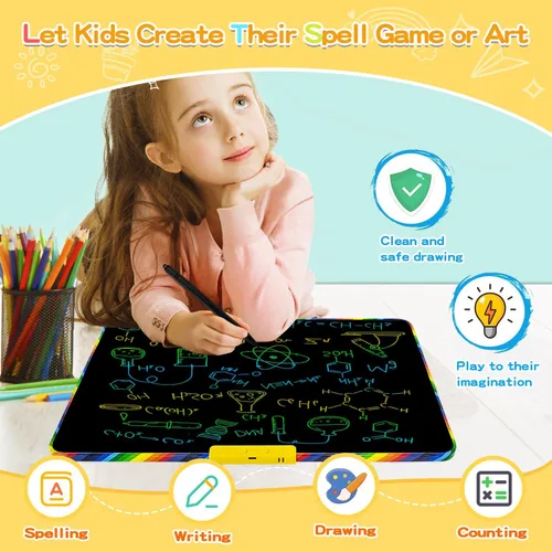 Miniatura 2 de Tableta de escritura LCD 2 en 1 de 16 pulgadas para niños con parte trasera magnética de pizarra blanca, tablero de dibujo y aprendizaje de doble