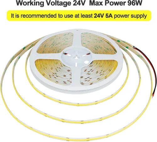 Miniatura 4 de 10M (32.8 pies) 24V Tira de luz LED COB Blanca natural 4000K 3840LED CRI 93+ 6800lm Brillo uniforme sin puntos IP20 No impermeable Tira de luces LED