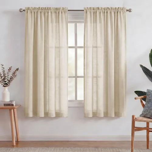 Miniatura 44 de Turquoize cortinas traslúcidas de lino natural, cortinas semitransparentes, cortinas de arpillera con bolsillo para cortinero, paneles para ventana