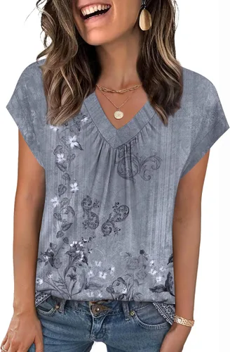 Miniatura 18 de Zeagoo Camisetas de manga corta con cuello en V para mujer, ropa de negocios, ropa de trabajo, ropa de moda