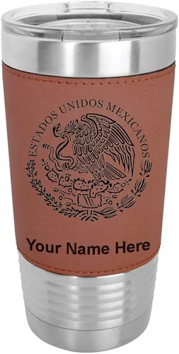Miniatura 15 de LaserGram Vaso aislado al vacío de 20 onzas, bandera de México, grabado personalizado incluido (piel sintética, negro)