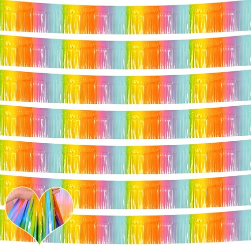 Miniatura 18 de Paquete de 10 unidades de 3,05 m de guirnalda de flecos de papel de aluminio con borlas metálicas, bandera para colgar en la pared, serpentinas