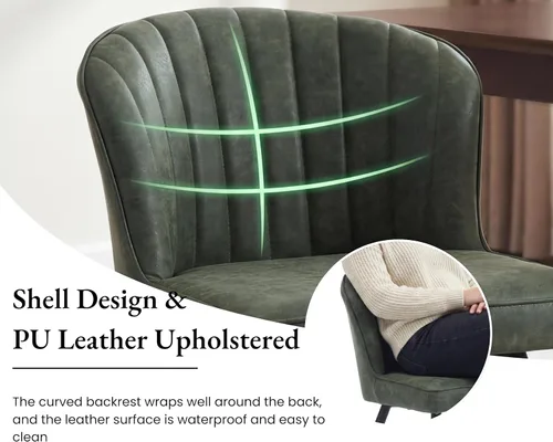 Miniatura 6 de EALSON Juego de 2 sillas de comedor modernas, asiento tapizado de piel sintética verde con respaldo curvado y patas de metal, silla auxiliar sin Pu