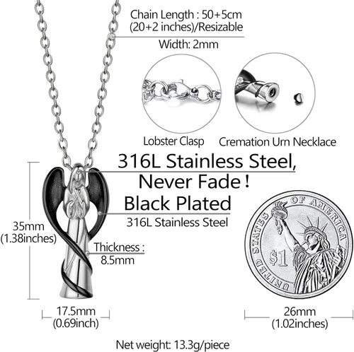 Miniatura 4 de Richsteel Collares de urna para cenizas para mujeres y hombres, collar con colgante de cremación para cenizas, joyería conmemorativa de acero