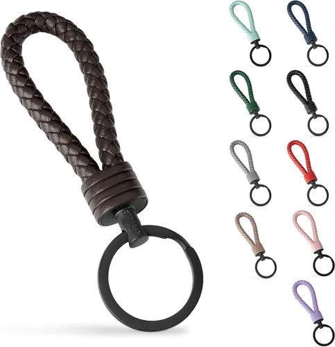 Miniatura 15 de SERASAR Leather Keychain [Strong] - with Additional Stainless Steel Key Ring for Small Keys - with Gift Box Rojo