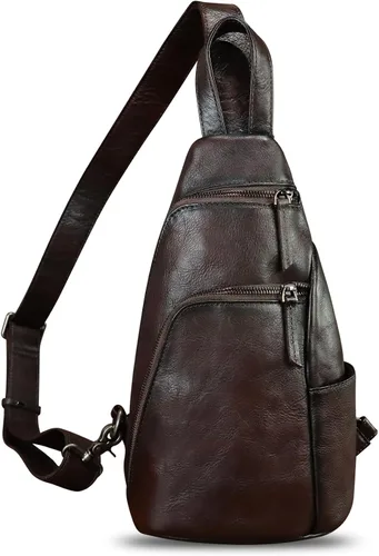 Miniatura 2 de Bolso bandolera de cuero genuino, bolso cruzado hecho a mano para senderismo, riñonera, mochila retro para el hombro, mochila de pecho vintage