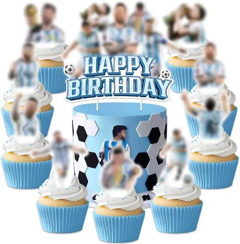 Suministros y decoraciones para fiestas de cumpleaños de fútbol: adornos para pasteles, adornos para cupcakes y más