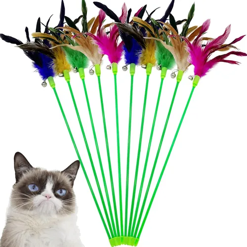Juguetes interactivos de plumas para gatos, 10 piezas de plumas para gatos de interior 10 juguetes de varita para gatos