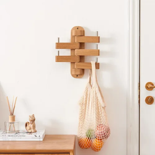 Miniatura 6 de Perchero giratorio para pared, ganchos de pared de madera de roble con 5 brazos plegables giratorios, estante de entrada para dormitorio, entrada