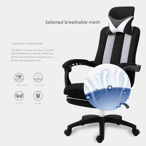 Miniatura 2 de Silla de computadora para el hogar, sala de estudio, dormitorio, silla de oficina reclinable, giratoria, cómoda, sedentaria, tela transpirable (D)
