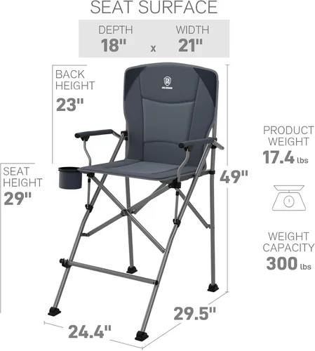 Miniatura 3 de EVER ADVANCED Silla plegable alta de 31", silla de directores portátil, silla de campamento de altura de bar con bolsa de transporte y reposapiés