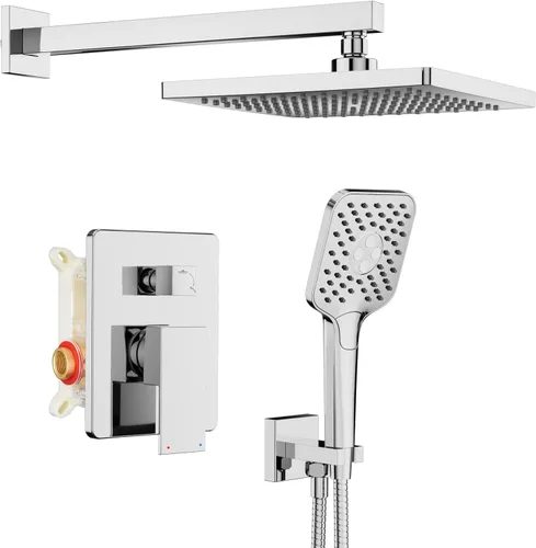 Miniatura 9 de Gabrylly Sistema de ducha dorado, juego de grifo de ducha montado en la pared para baño con cabezal de ducha de lluvia de alta presión de 10 Oro