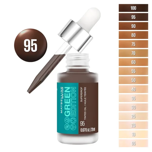 Miniatura 2 de Maybelline Green Edition Superdrop - Base de maquillaje de base de aceite tintado, base de cobertura natural ajustable formulada con aceite de 95