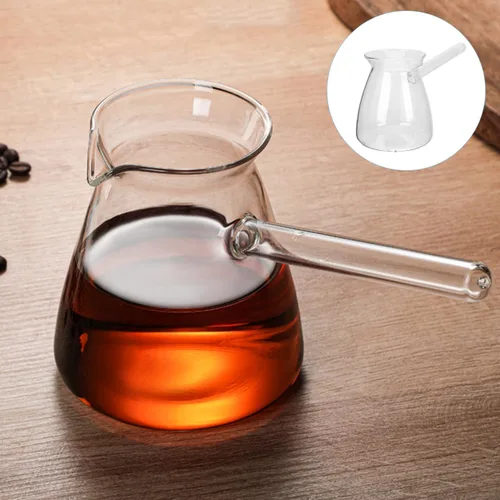 Miniatura 9 de Cafetera turca con mango lateral: olla de vidrio para café, té, leche, diseño compacto con boquilla en forma de V para vertido controlado - 15.2 fl