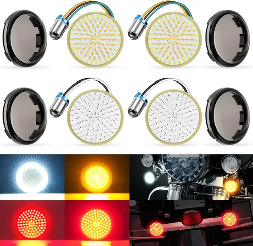 Miniatura 9 de LivTee Señales de giro delanteras extremadamente brillantes y panel de luces LED Switchback de funcionamiento con base 1157 compatible con Harley