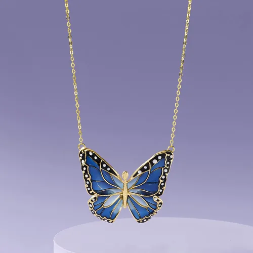 Miniatura 4 de Ross-Simons Italian Multicolored Enamel Butterfly Necklace in 14kt Yellow Gold