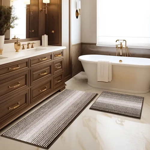 Miniatura 40 de BSICPRO Juegos de Alfombras y Tapetes para Baño, Juego de Alfombra de Baño de Felpilla Gruesa Absorbente de 2 Piezas Antideslizante, Tapetes Suaves