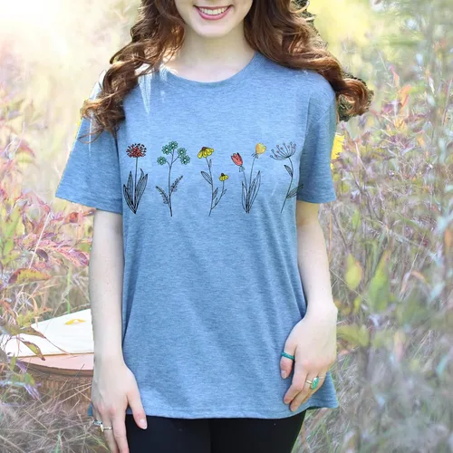 Miniatura 2 de Camisas de flores silvestres para mujer, camisetas casuales con estampado de flores de verano, lindas camisetas para amantes de las plantas de jardín