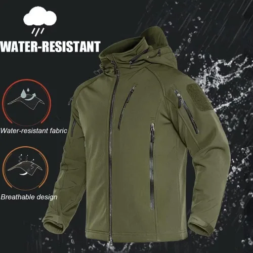 Miniatura 6 de MAGCOMSEN Abrigos de invierno para hombre 8 bolsillos con capucha resistente al agua y al viento chaqueta táctica Softshell