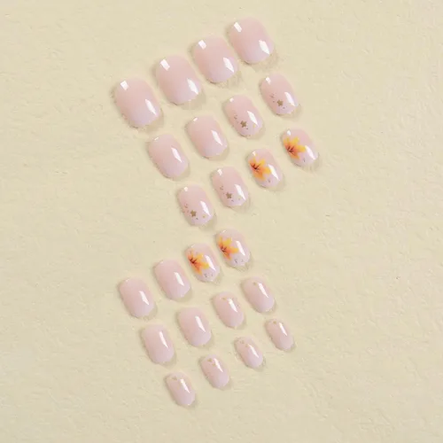Miniatura 4 de Uñas postizas a presión de otoño con diseño de hoja de arce cortas y cuadradas en estilo francés con degradado - Lindas uñas acrílicas brillantes