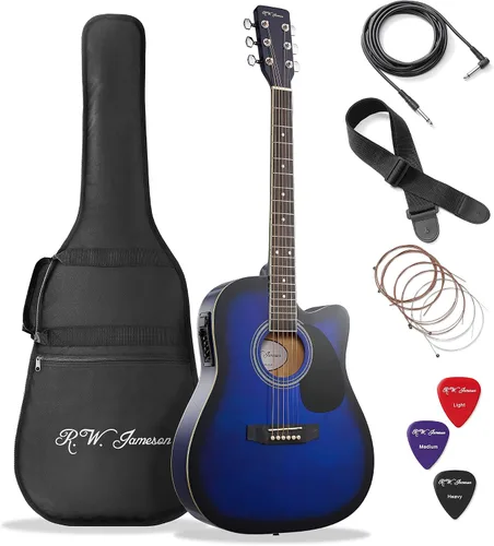 Miniatura 16 de Jameson Guitars - Guitarra eléctrica acústica de tamaño completo Thinline con funda y púas Natural para diestros
