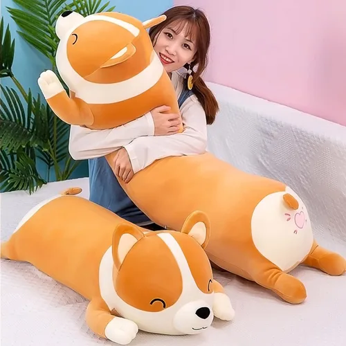 Miniatura 9 de SNOWOLF Almohada de peluche Shiba Inu de 47 pulgadas, juguete de animal de peluche lindo de perro largo, almohada Corgi Akita de peluche suave