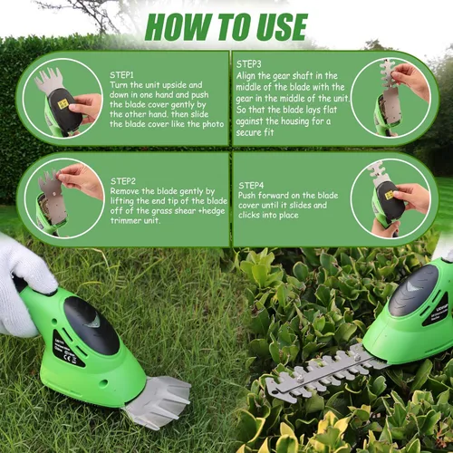 Miniatura 7 de Lichamp CGS-3602 CGS-3602 - Cortadora de setos eléctrica de mano 2 en 1 con batería recargable para jardín y césped, CGS-3602 Verde