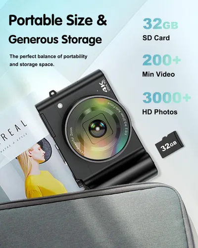 Miniatura 8 de Cámara digital 4K para fotografía, cámara de video de enfoque automático de 64 MP para YouTube con lente selfie, cámara de video compacta de viaje