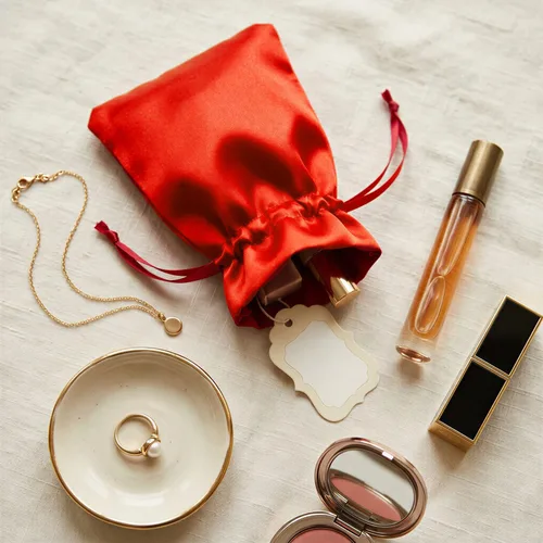 Miniatura 8 de Bolsas de regalo de satén rojo de 4 x 6 pulgadas, joyas, bolsas de cordón para regalos de boda para baby shower, Navidad, paquete de 50 Rojo - 4 x 6