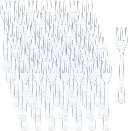 Miniatura 8 de Skylety 500 mini tenedores de plástico de 3.7 x 0.6 pulgadas, pequeños y pequeños, desechables, tenedores de degustación, utensilios para postres