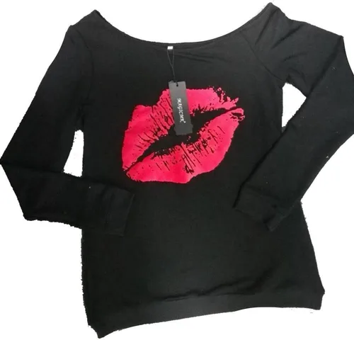 Miniatura 9 de Magicmk - Sudadera de hombro descubierto y mangas largas, con estampado de labios de mujer, en talla extragrande, para mujer