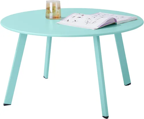 Miniatura 11 de Mesa de centro para patio, mesa redonda de acero de metal para exteriores, resistente a la intemperie, mesa antioxidante (negro)