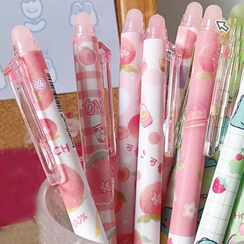 Miniatura 5 de MOZXIRZ 6 piezas de bolígrafos de tinta de gel borrables, bolígrafos retráctiles, lindos bolígrafos rosa y melocotón, bolígrafo de punta fina