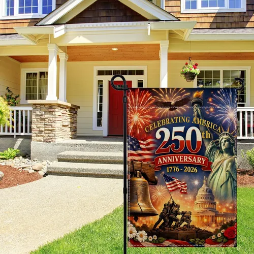 Miniatura 5 de Bandera de jardín de Estados Unidos del 250 aniversario 1776-2026, decoración de 250 años de cumpleaños, decoración y suministros para fiestas