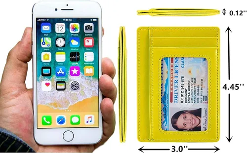 Miniatura 4 de KALMORE - Cartera de piel auténtica con bolsillo frontal y ventana de identificación