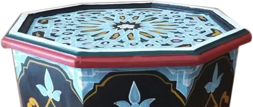 Miniatura 3 de Mesa auxiliar de madera marroquí hecha a mano, mesa auxiliar esquinera octogonal morisca de 20.5 pulgadas de alto por 14.75 pulgadas de diámetro