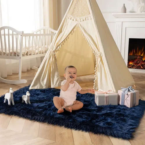 Miniatura 118 de Ashler Home Deco - Tapete de pelo sintético de oveja, mullido, suave, de 2 x 3 pies, lavable a máquina, dormitorio, habitación de los niños, sala
