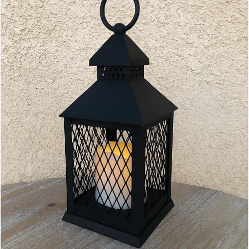 Miniatura 6 de Juego de 12 faroles de granja de 10 pulgadas decorativas negras con vela LED sin llama, temporizador de 5 horas, resistente a la intemperie, luces