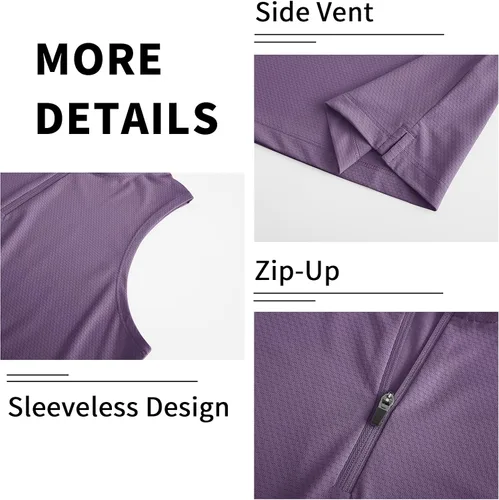 Miniatura 3 de LastFor1 Polo de golf sin mangas para mujer, con cremallera UPF 50+, protección UV, ajuste delgado, secado rápido, ligero