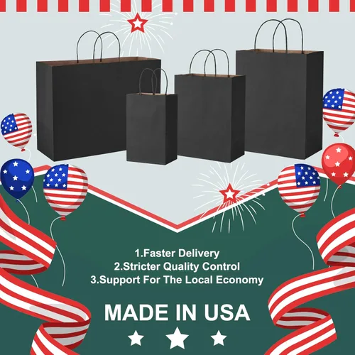 Miniatura 3 de METRONIC Paquete de 100 bolsas de regalo grandes de papel negro de 16X6X12, bolsa de compras kraft con asas para pequeñas empresas, boutique