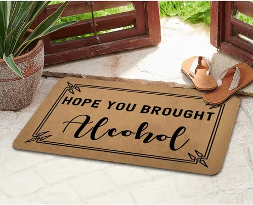 Miniatura 6 de Divertido tapete de bienvenida para entrada en interiores con la esperanza de que hayas traído alcohol, divertido tapete personalizado