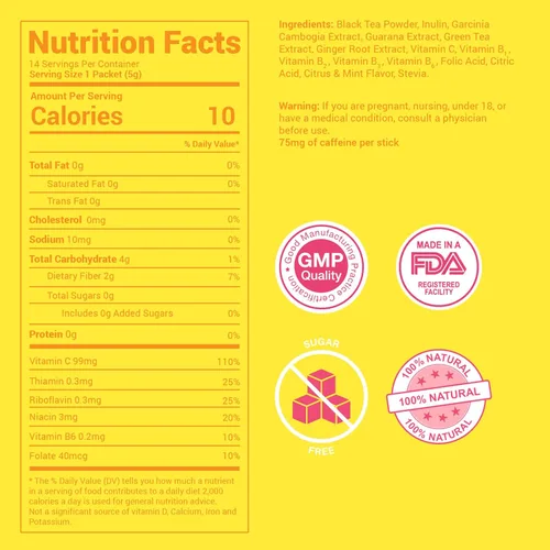 Miniatura 2 de Skinny Teas - Palitos de té energizante diurno, té instantáneo de menta cítrica, energía natural + apoyo al metabolismo, vitaminas + fibra