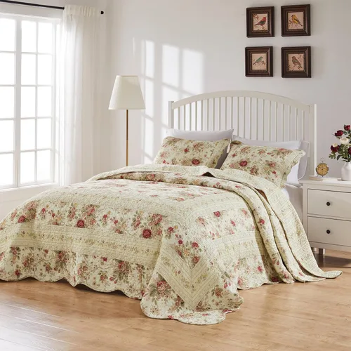 Miniatura 7 de Greenland Home Antique Rose Juego de ropa de cama tamaño jumbo de 100% algodón, colcha de 120 pulgadas de ancho x 118 pulgadas de largo con 2 fundas