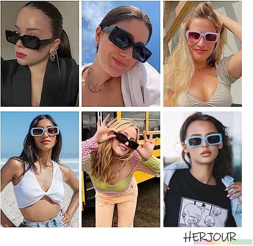 Miniatura 3 de Allarallvr Gafas de sol rectangulares de moda para mujeres y hombres, persianas cuadradas vintage de los años 90, marco grueso, gafas de sol nude