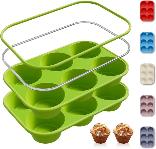 Miniatura 24 de 2 Pack 6 Tazas Molde de Silicona Mini para Magdalenas con Marco Reforzado de Metal Moldes de Silicona para Cupcakes y Pasteles Bandejas para Hornear