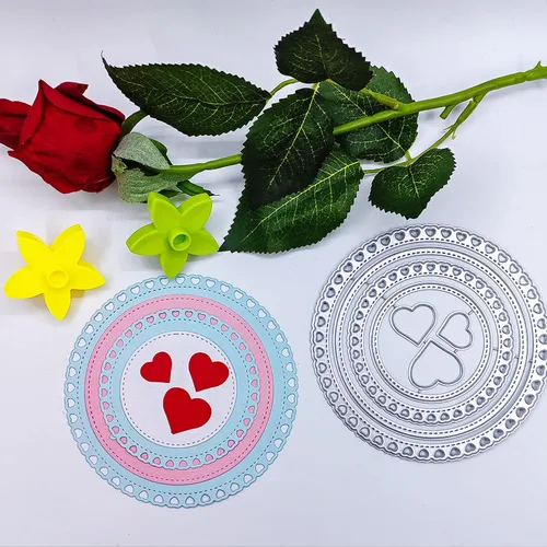 Miniatura 7 de 4 juegos de troqueles de corte para hacer tarjetas, círculos, corazones, cuadrados, de metal, troquelados, herramienta de álbumes de recortes