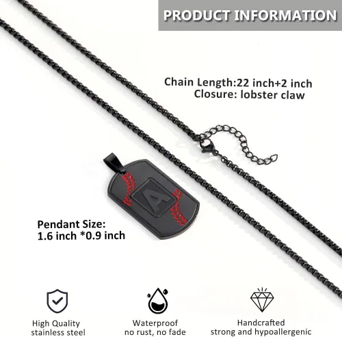 Miniatura 3 de A-Z Collar con etiqueta de perro para hombre, dije de béisbol, cadena de acero inoxidable de 22 + 2 pulgadas, regalo de joyería personalizado