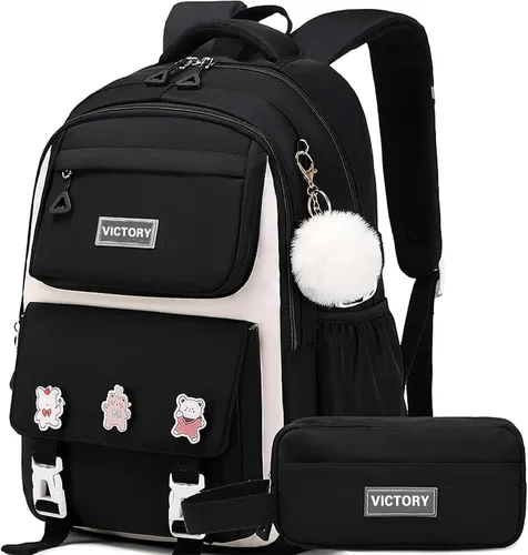 AO ALI VICTORY Mochila para mujeres y niñas, conjunto con estuche para lápices de 15.6 pulgadas, mochila escolar para computadora portátil, mochila